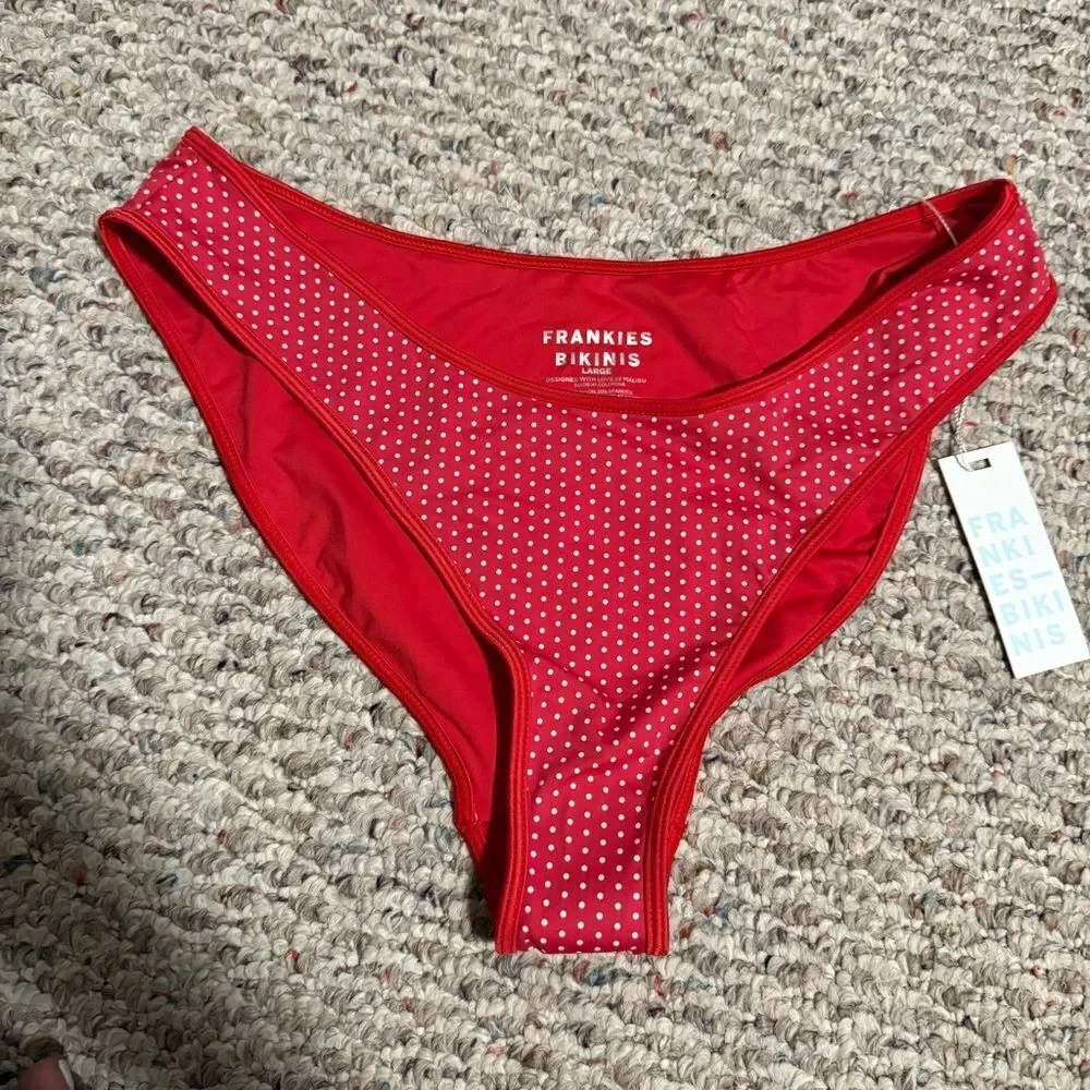 NWT Frankie’s Bikinis Dove Catalina Bikini Bottom in Scarlet Red Dot- Size Large